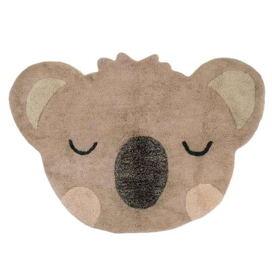 Alfombra para niños Little Olsen con forma de cabeza de koala en tonos beige y marrón