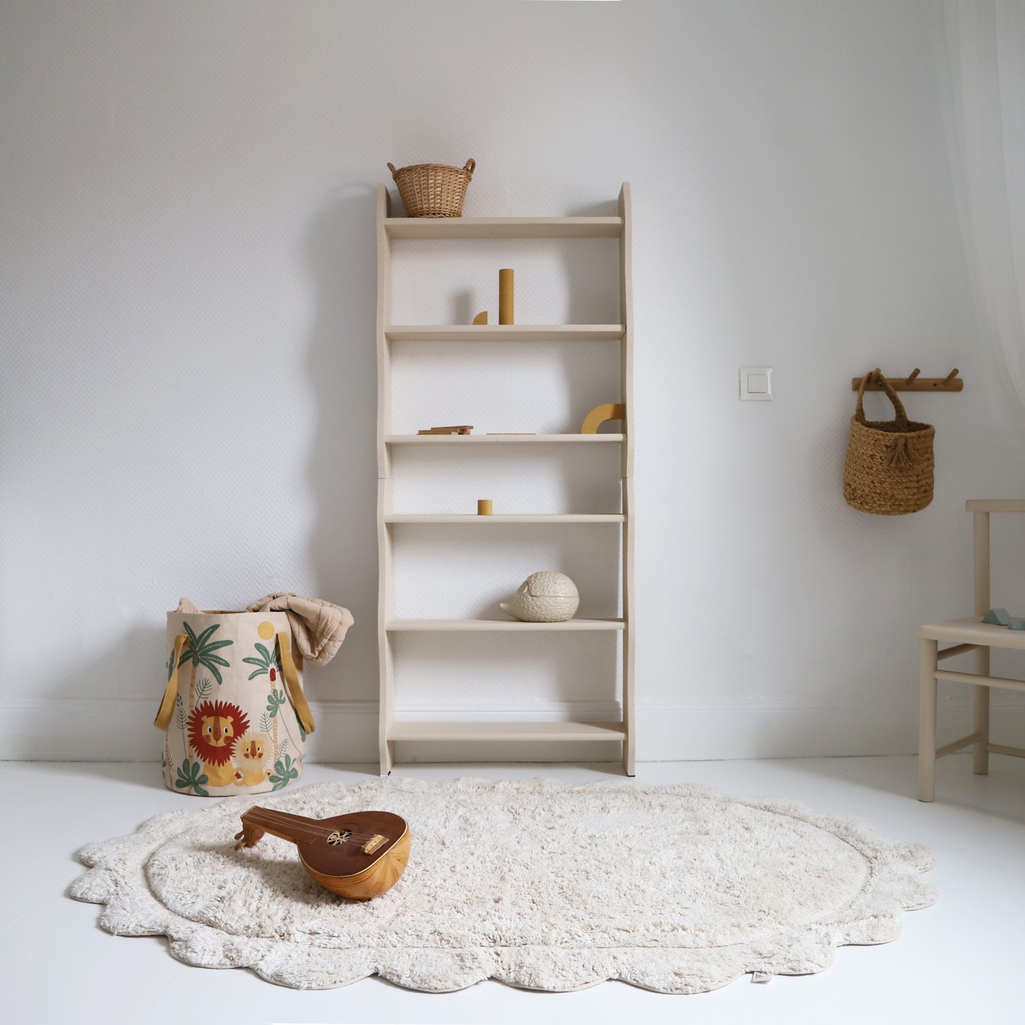Tapis chambre enfant coton washable rond finition "pétales" GABRIELLE