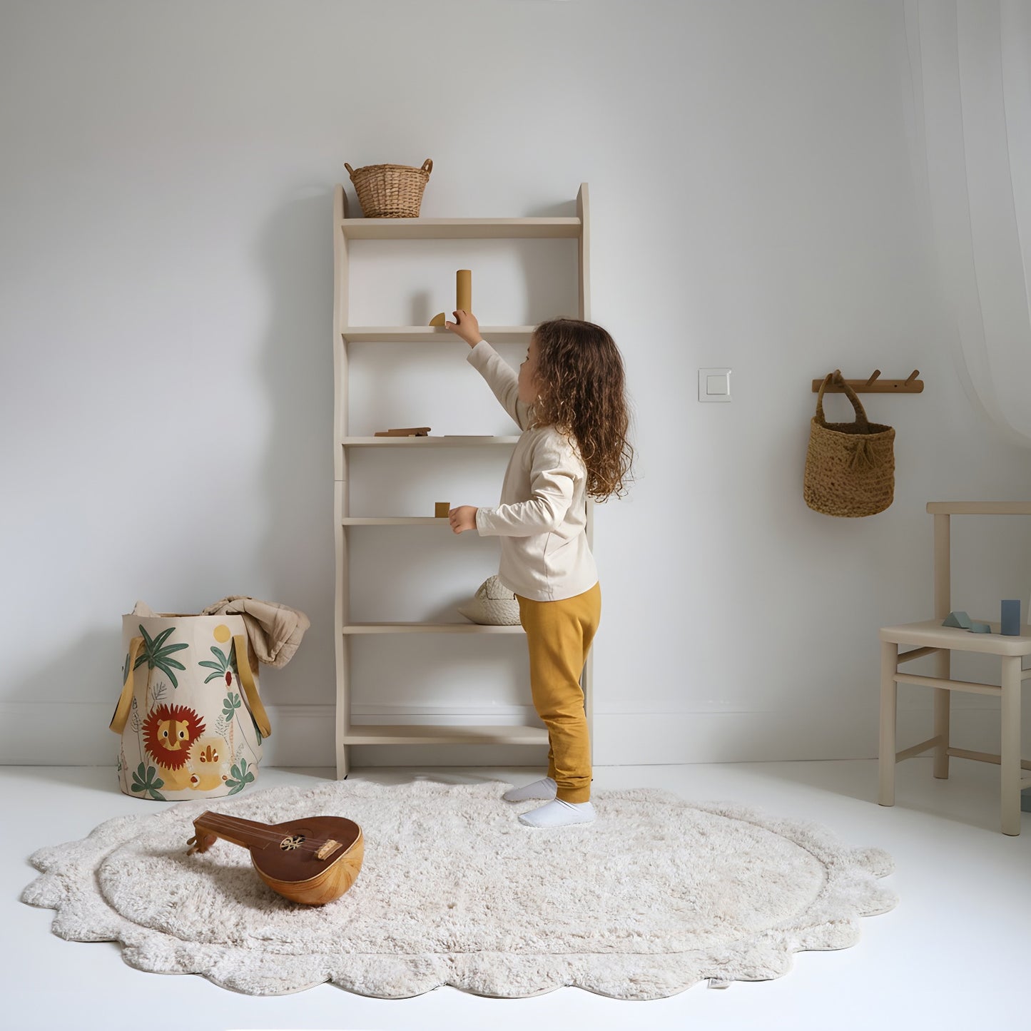 Tapis chambre enfant coton washable rond finition "pétales" GABRIELLE