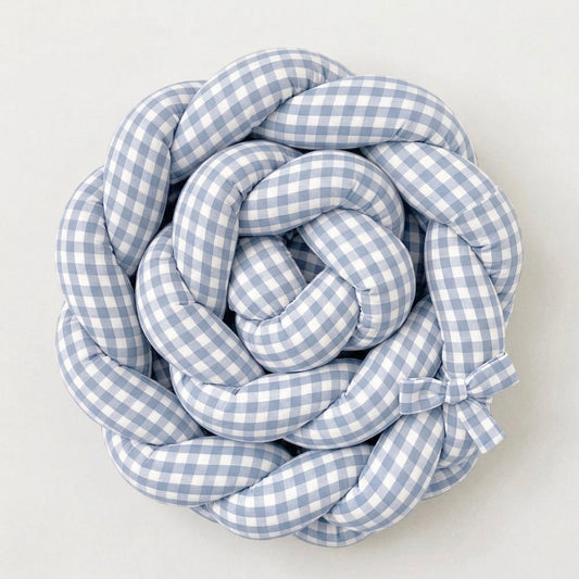 Trenza Protectora VICHY Grande CELESTE Cuna y Cama 200cm en Algodón | Sueños de Cigüeña