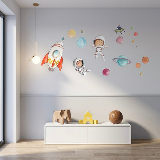 Vinilo Decorativo Planetas Infantiles y Astronautas para Decorar Espacios Infantiles