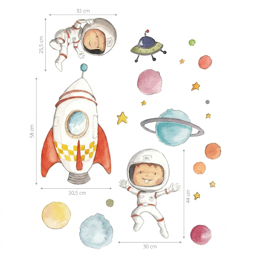 Children's Fabric Vinyl PLANETS and ASTRONAUTS - STORK DREAMS