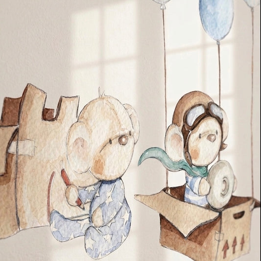 Vinilo Decorativo Infantil - una caja y globos A BOX