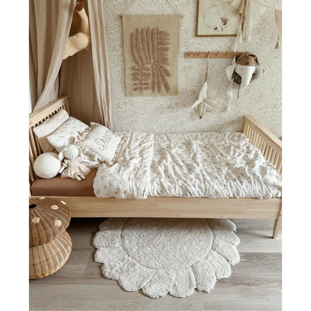 Alfombra de habitación infantil redonda algodon lavable "petalos" GABRIELLE 110cm - Sueños de Cigueña