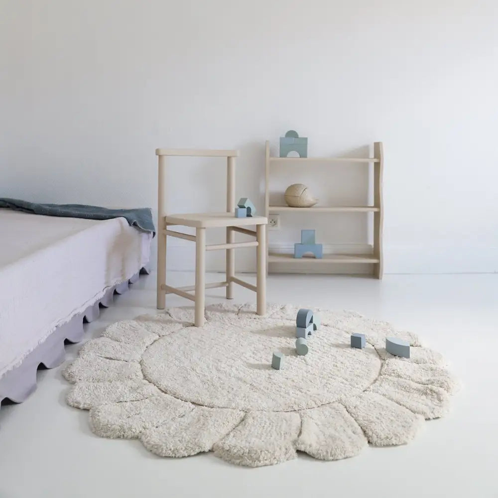 Tapis chambre enfant coton lavable rond finition "pétales" GABRIELLE - Sueños de Cigueña