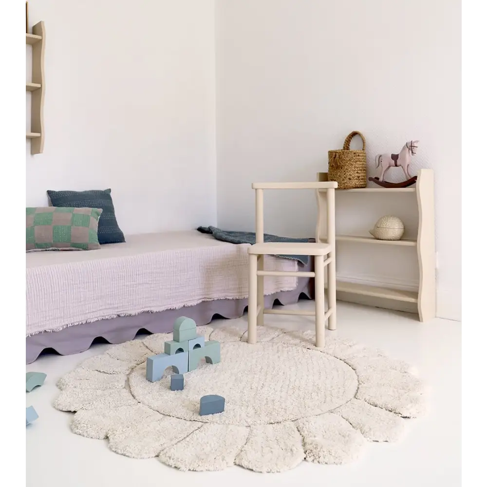Tapis chambre enfant coton lavable rond finition "pétales" GABRIELLE - Sueños de Cigueña