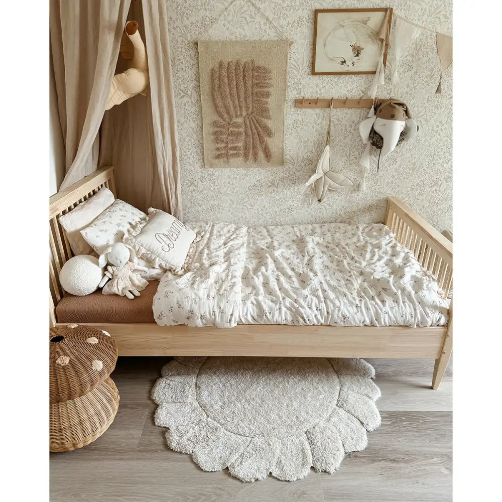 Alfombra de habitación infantil redonda algodon lavable "petalos" GABRIELLE 110cm - Sueños de Cigueña