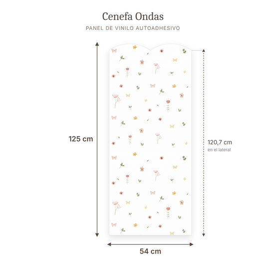 Cenefa de ondas Flores acuarela: medidas del panel