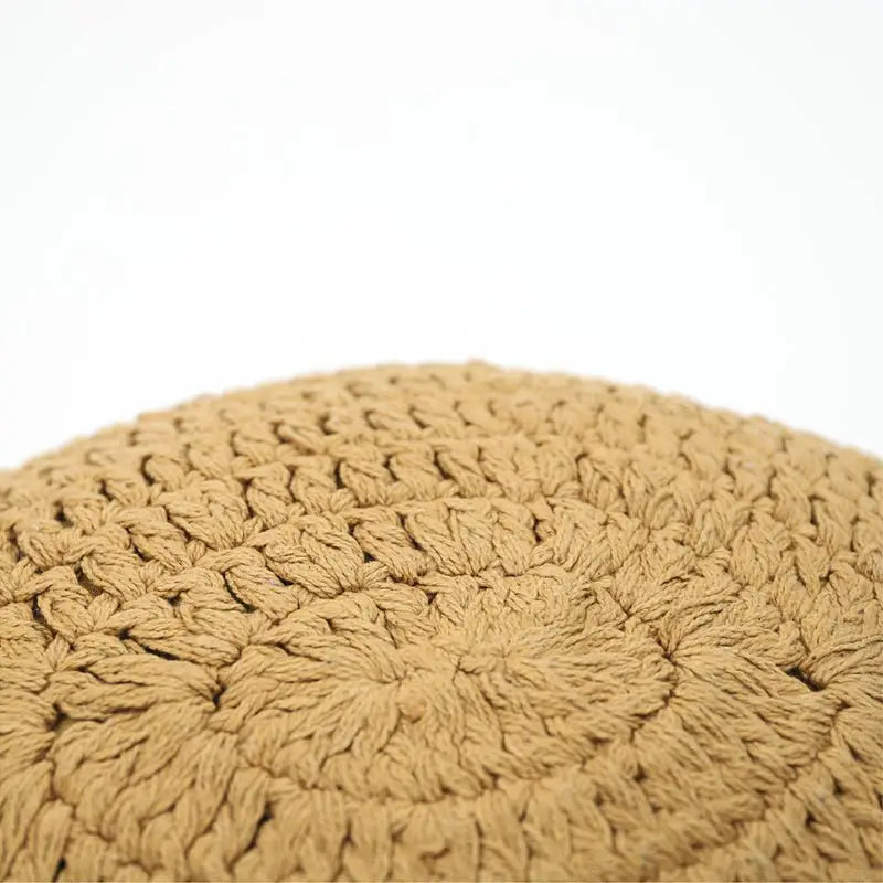 Coussin bohème coton crochet PLUME MOUTARDE - Sueños de Cigueña