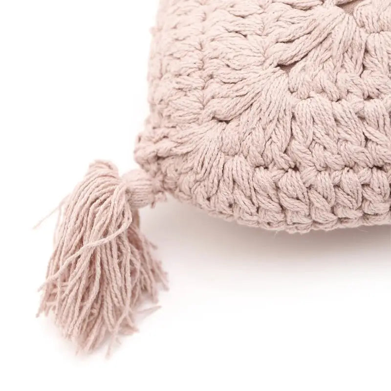 Coussin bohème coton crochet PLUME ROSE NUDE - Sueños de Cigueña