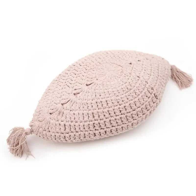 Coussin bohème coton crochet PLUME ROSE NUDE - Sueños de Cigueña