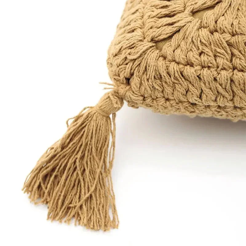 Cojín decorativo bohème algodon crochet PLUME MOUTARDE - Sueños de Cigueña