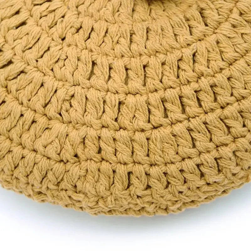 Cojín decorativo algodon redondo crochet LENKA MOUTARDE - Sueños de Cigueña