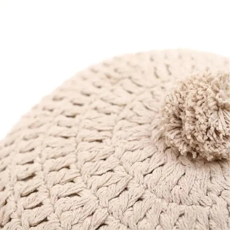 Cojín decorativo algodon redondo crochetLENKA ECRU - Sueños de Cigueña