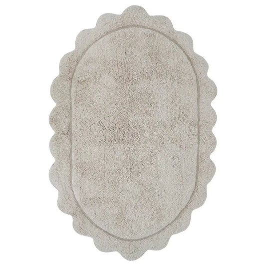 Alfombra infantil ovalada MARISA color crudo con borde en ondas 100x150cm - Sueños de Cigueña