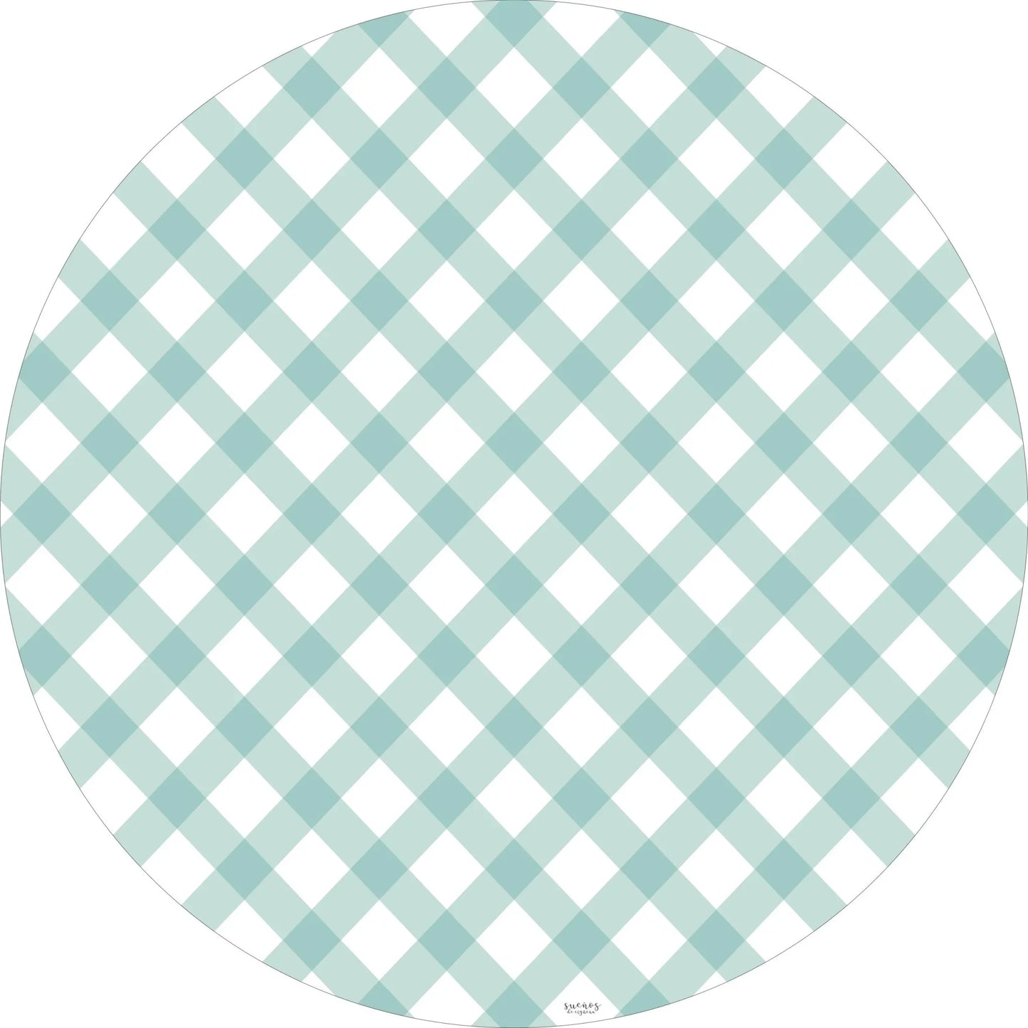 Alfombra Vinilica cuadros VICHY MENTA 95cm diametro - Sueños de Cigueña