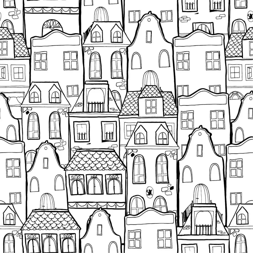 Papel Pintado CASAS SDC-LH-001 Negro - Sueños de Cigueña