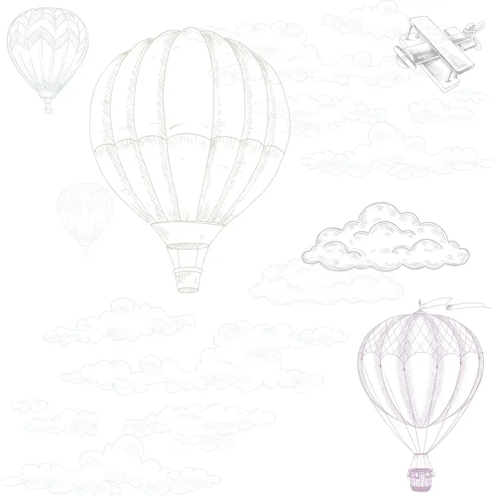 Papel Pintado Globos en el aire - Azul y Rosa - Sueños de Cigueña