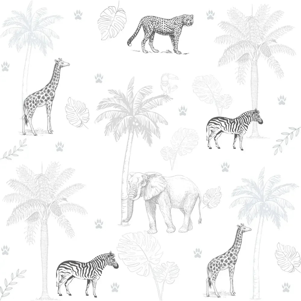 Papel Pintado JUNGLA SDC-JG-003 GRIS NEGRO - Sueños de Cigueña