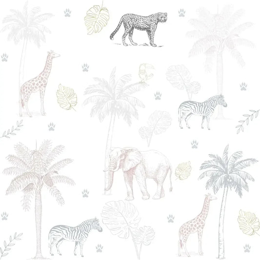 Papel Pintado JUNGLA SDC-JG-004 ROSA - Sueños de Cigueña