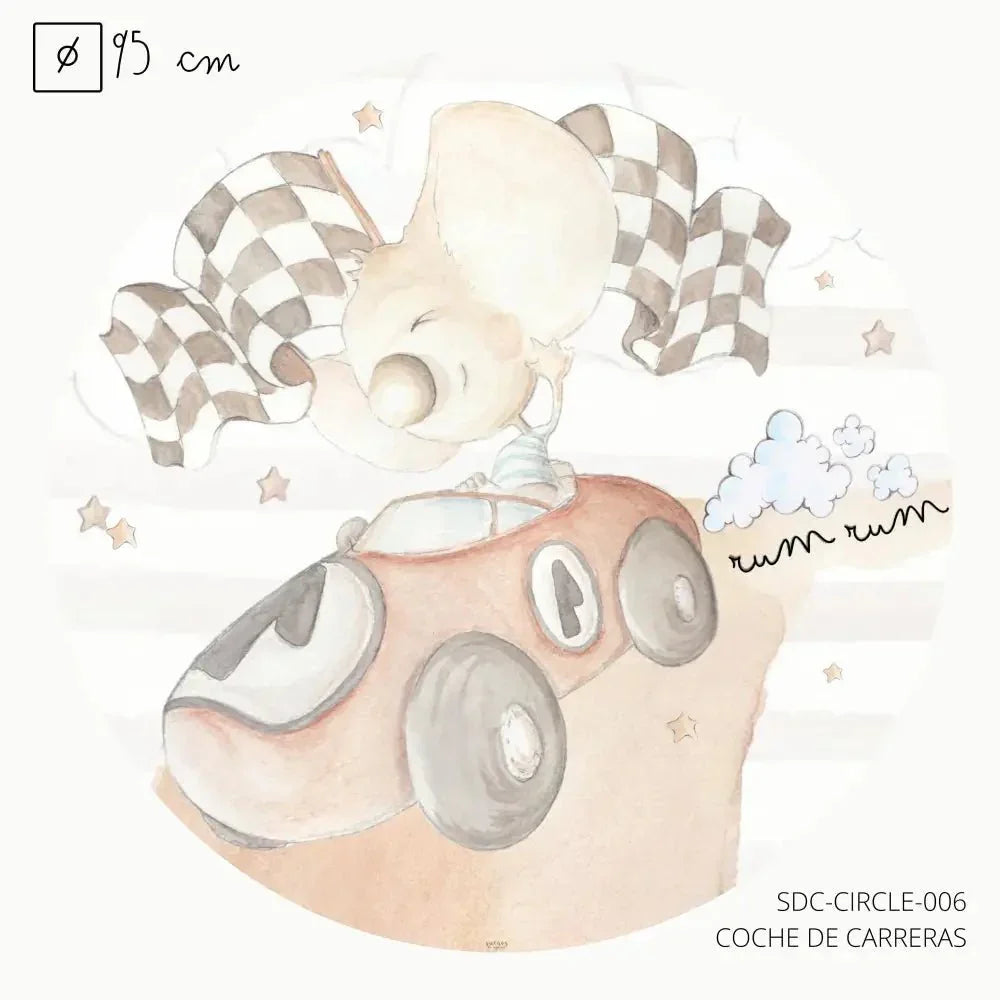 Vinilo Circle Ø95cm "COCHE DE CARRERAS" - Sueños de Cigueña