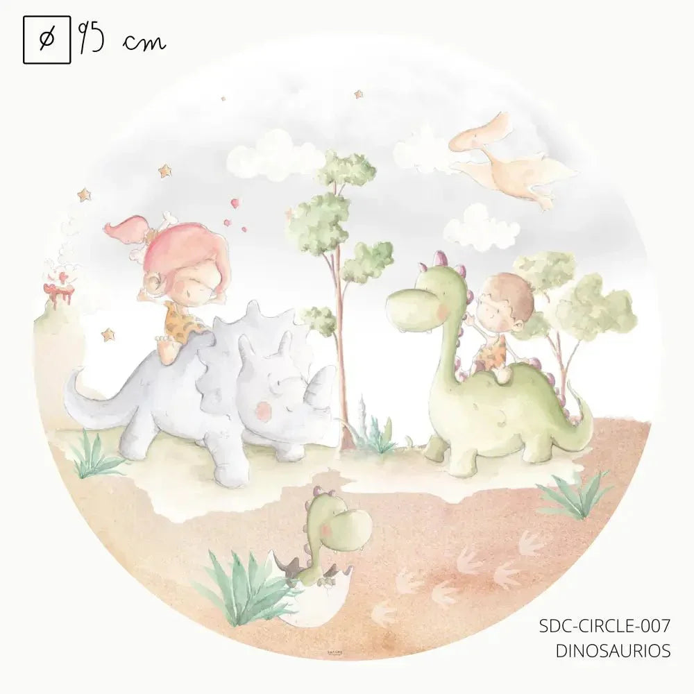 Vinilo Circle Ø95cm "DINOSAURIOS" - Sueños de Cigueña