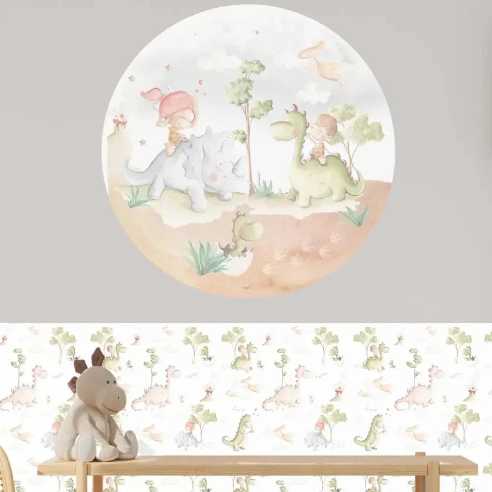 Vinilo Circle Ø95cm "DINOSAURIOS" - Sueños de Cigueña