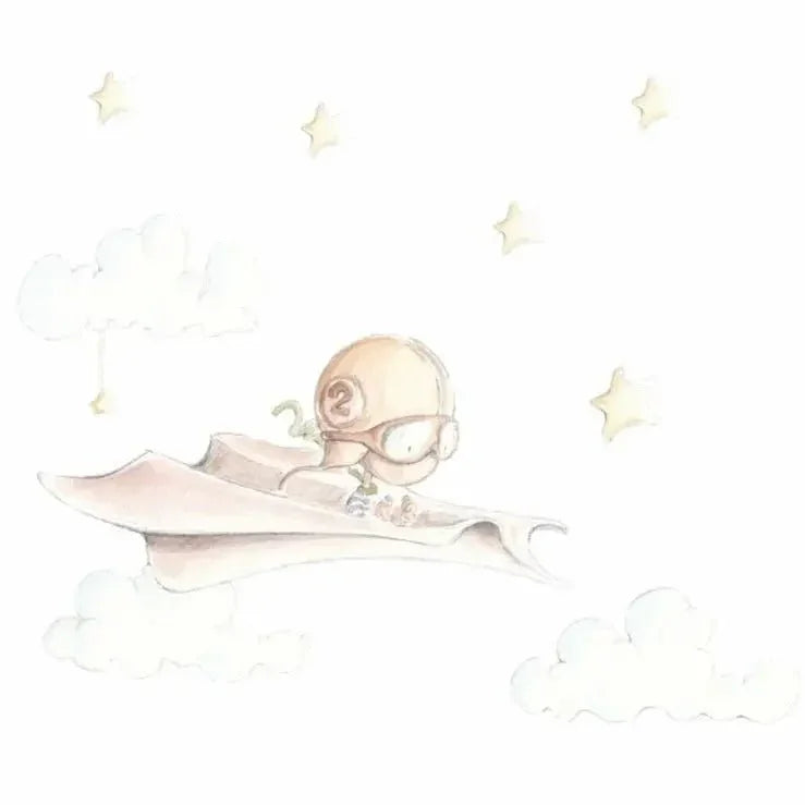 Vinilo de Tela Infantil AVION DE PAPEL - Sueños de Cigueña