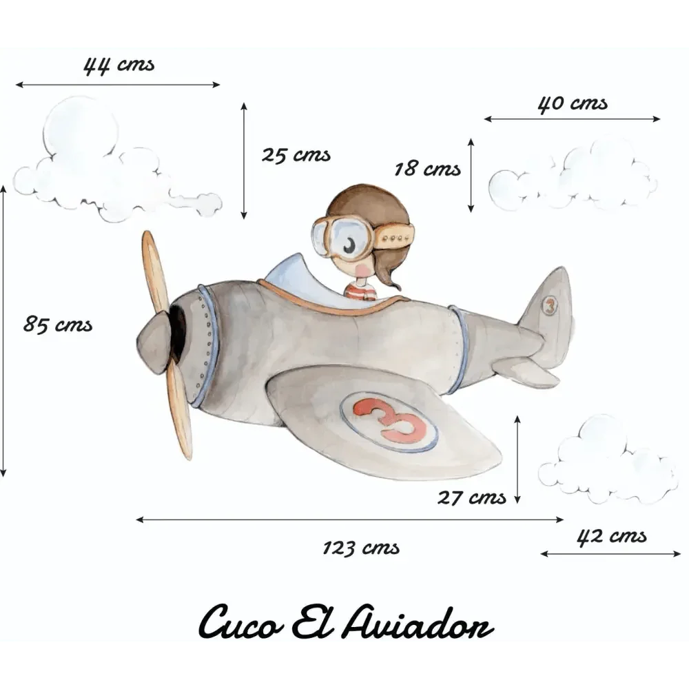 Vinilo de Tela Infantil CUCO AVIADOR - SUEÑOS DE CIGUEÑA - Sueños de Cigueña