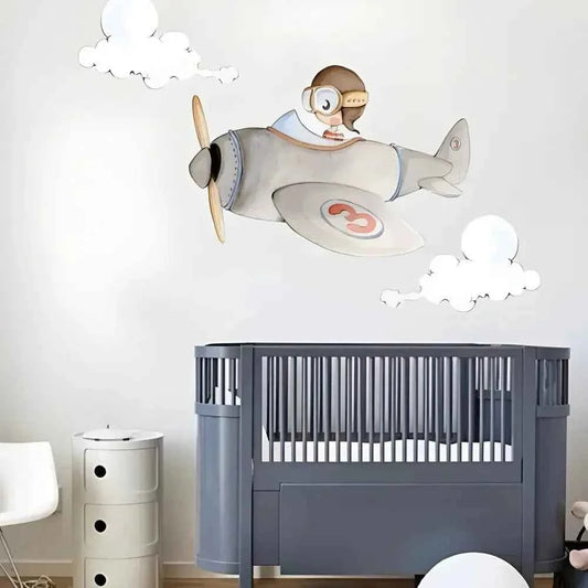 Vinilo Decorativo Infantil CUCO AVIADOR - Decoración Soñadora para el Cuarto del Bebé - Sueños de Cigueña