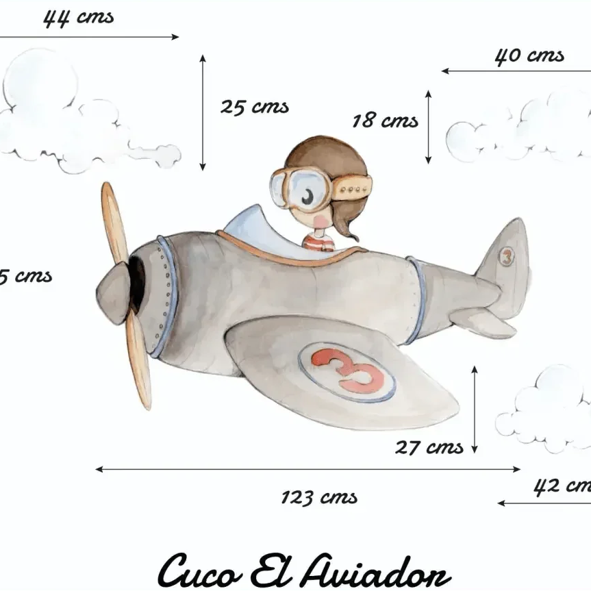 Vinilo Decorativo Infantil CUCO AVIADOR - Decoración Soñadora para el Cuarto del Bebé - Sueños de Cigueña