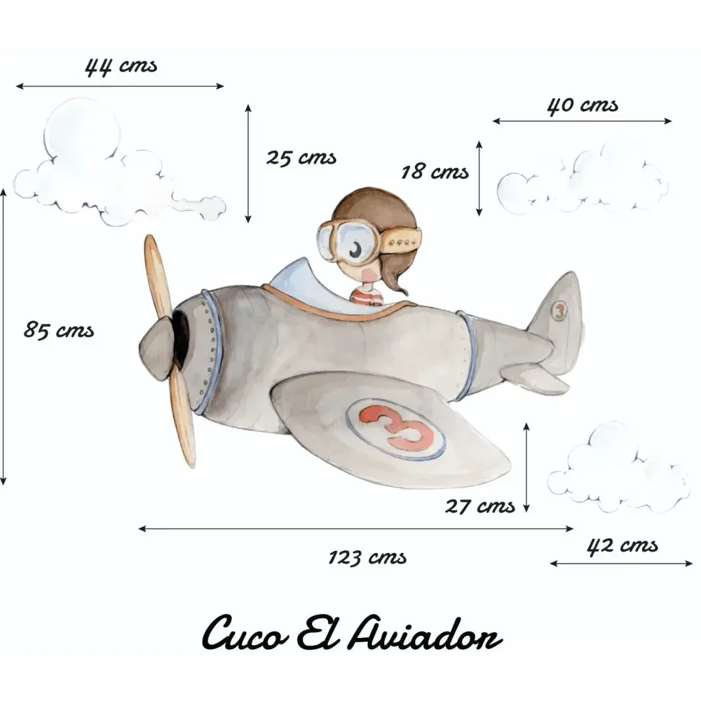 Vinilo Decorativo Infantil CUCO AVIADOR - Decoración Soñadora para el Cuarto del Bebé - Sueños de Cigueña