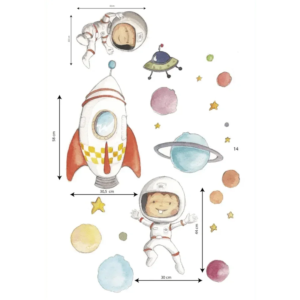 Vinilo Decorativo Planetas Astronautas para Decorar Espacios Infantiles - Sueños de Cigueña
