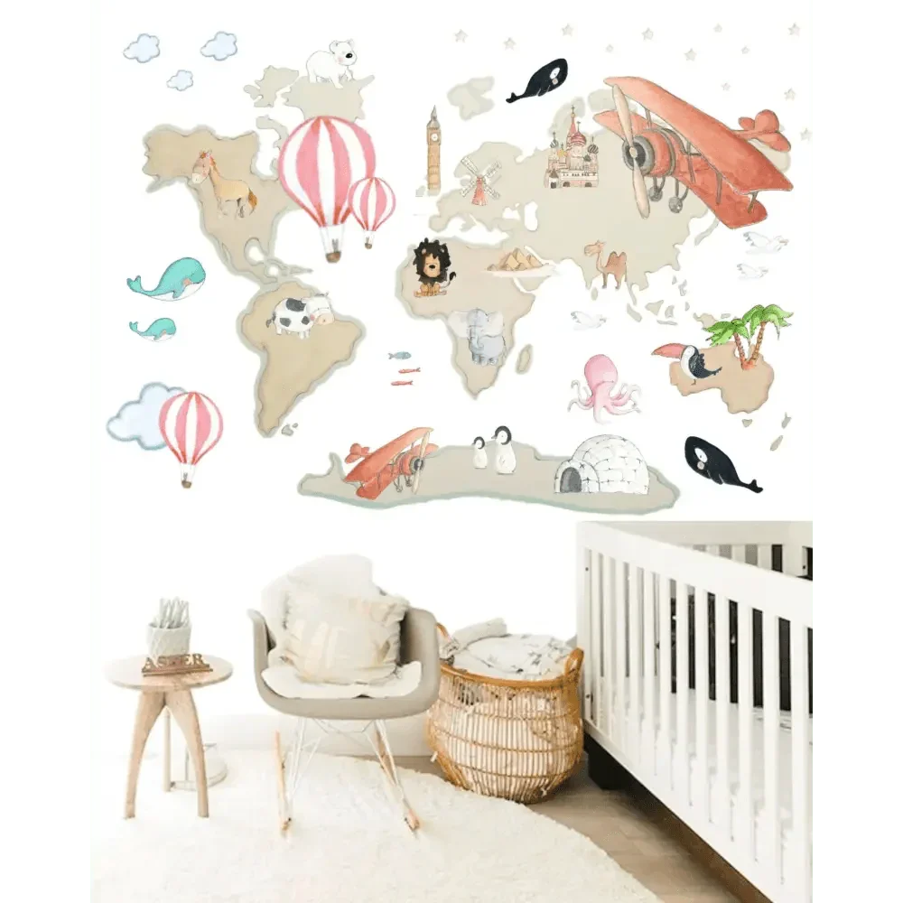 Vinilo Decorativo Infantil World Map XL GLOBOS 220x180cm - Sueños de Cigueña