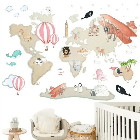 Vinilo Decorativo Infantil World Map XL GLOBOS 220x180cm - Sueños de Cigueña