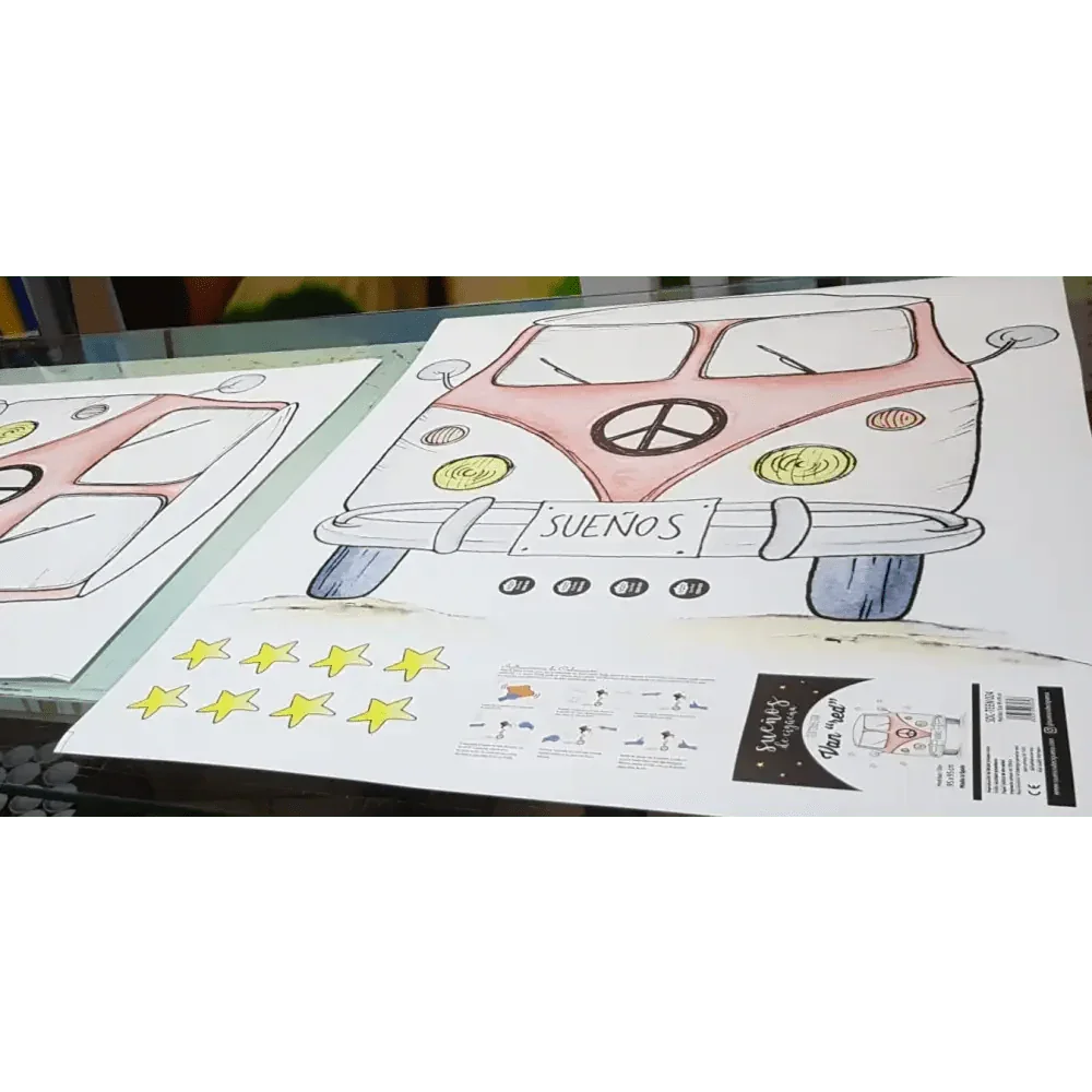 Vinilo Decorativo VAN Roja 95x95cm - Sueños de Cigueña