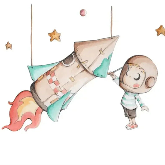 Vinilo Infantil COHETE DE PAPEL - Vinilo Infantil Cohete para Sueños de Ciguena - Sueños de Cigueña