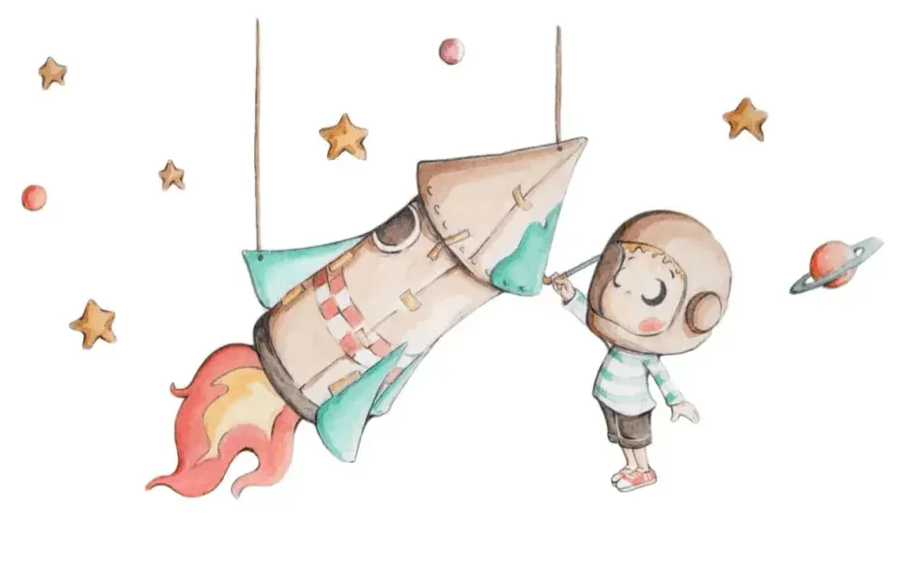 Vinilo Infantil COHETE DE PAPEL - Vinilo Infantil Cohete para Sueños de Ciguena - Sueños de Cigueña