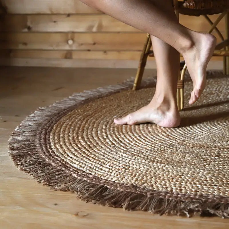THAR tapis jute rond avec franges - Sueños de Cigueña