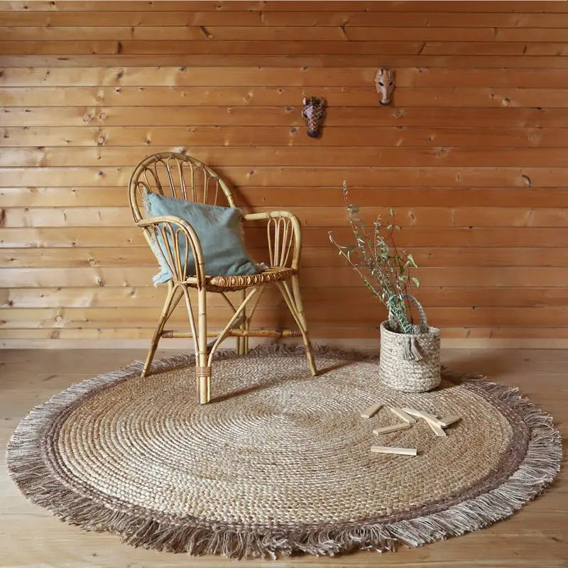 THAR tapis jute rond avec franges - Sueños de Cigueña