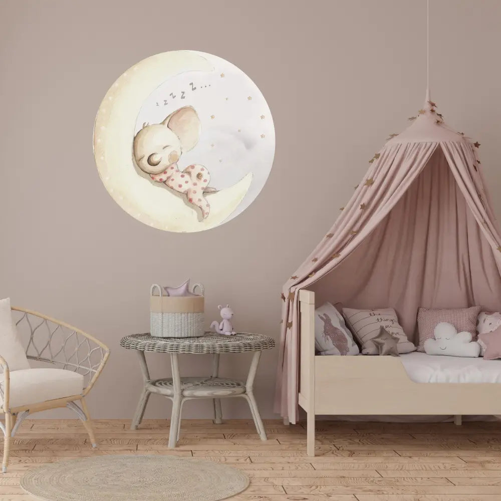 Vinilo Circle Ø95cm "SUEÑOS EN LA LUNA" - Sueños de Cigueña