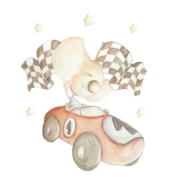 Vinilo de Tela Infantil COCHE DE CARRERAS - SUEÑOS DE CIGUEÑA Vinilo Decorativo Infantil COCHE DE CARRERAS - Sueños