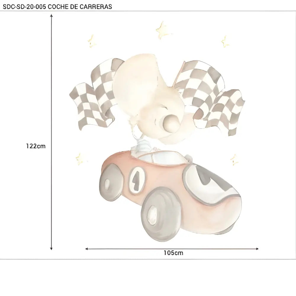 Vinilo de Tela Infantil COCHE DE CARRERAS - SUEÑOS DE CIGUEÑA Vinilo Decorativo Infantil COCHE DE CARRERAS - Sueños