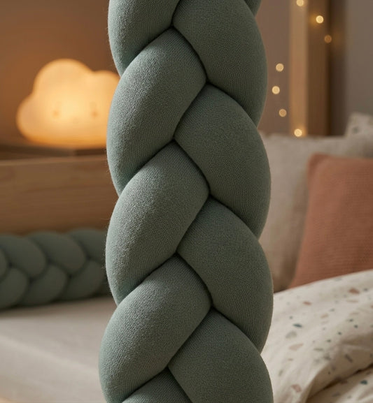 Trenza Protectora de Cuna y Cama en Algodón Muselina Musgo | Chichonera Artesanal