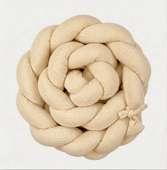 Trenza Protectora de Cuna y Cama en Algodón Muselina Beige | Chichonera Artesanal