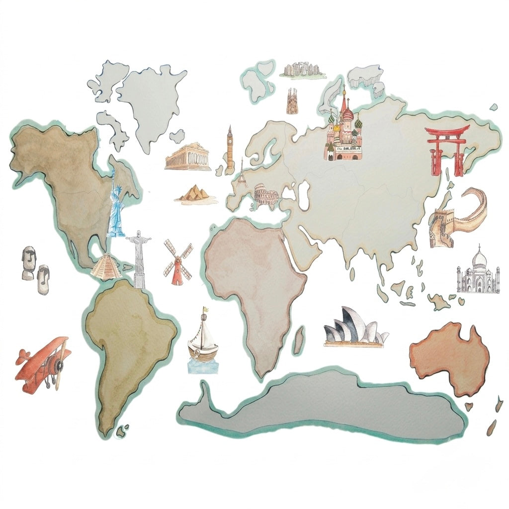 Children's Decorative Vinyl World Map Animals XL 220x120cm - DREAMS OF STORK