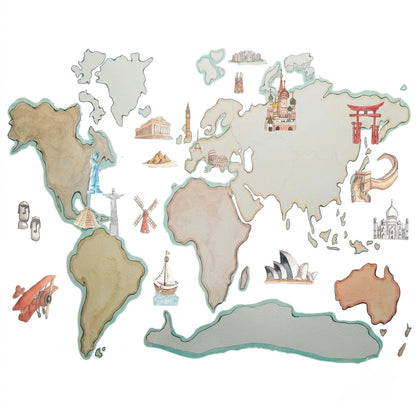 Children's Decorative Vinyl World Map Animals XL 220x120cm - DREAMS OF STORK