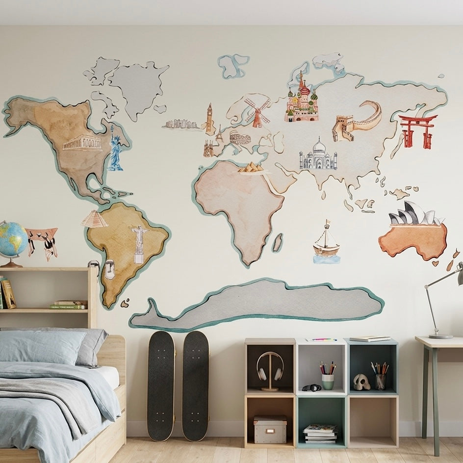 Children's Decorative Vinyl World Map Animals XL 220x120cm - DREAMS OF STORK