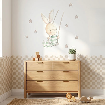 Vinil decorativo de criança de coelho balanço