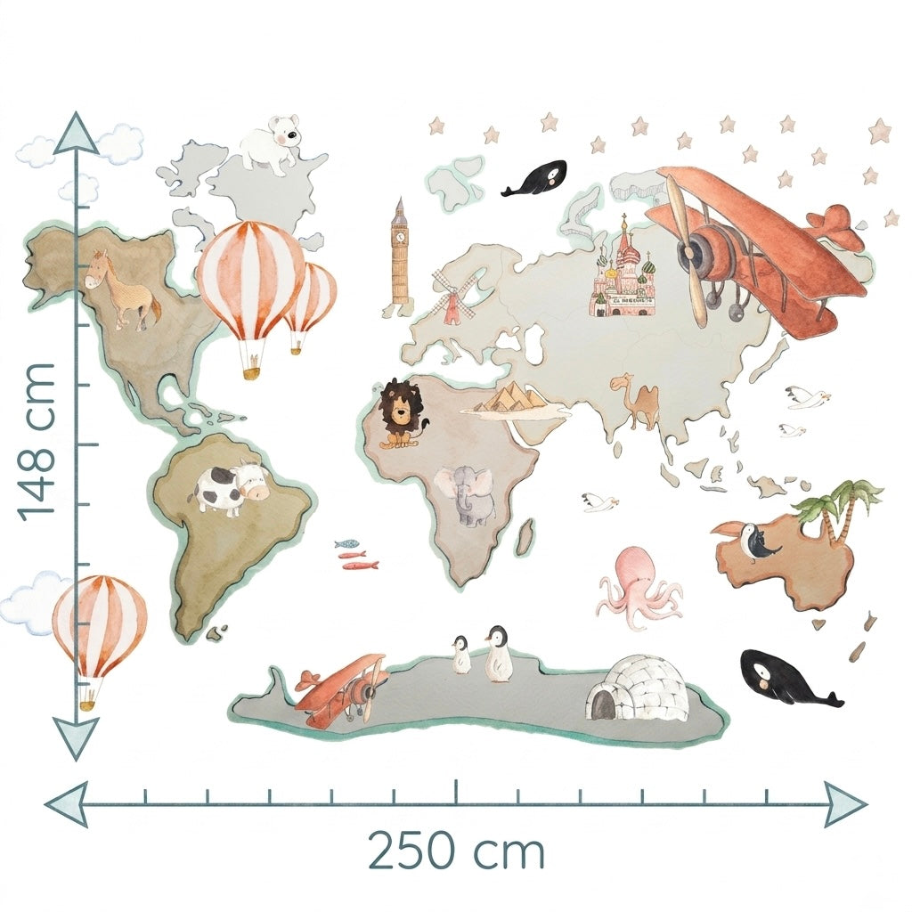 BALÕES Decorativos Infantil Vinil Mapa Mundo XL 220x180cm